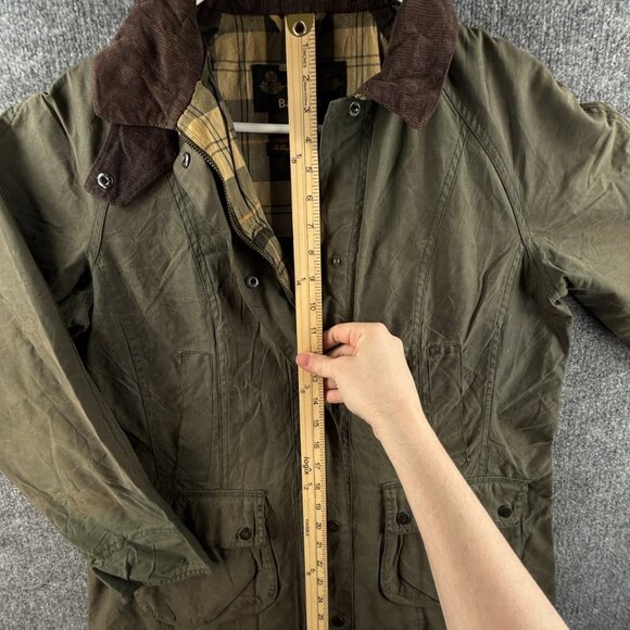 Barbour Beadnell Ladies Waxed Jacket Women Full Zip Green Size 10 USA Lined - Picture 8 of 16